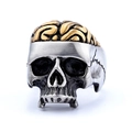 Retro punk skull ring with golden brain accent in vintage silver steel for biker style - US Size 8 / Skull Brain Creative Style (14506) / Gold & Silver