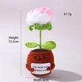 Handmade crochet potted flower doll with positive message card, height 13.5cm, pink and white - Positive Potted-Gradient Pink Rose