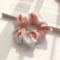 Pink and white checkered ribbon scrunchie in soft fabric with ballet style bow design - Lotus Leaf Pink
