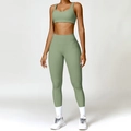 Conjunto de yoga verde salvia para mujer con leggings de cintura alta y sujetador - S / Verde Albahaca