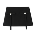 Minigonna nera da donna a vita alta con fiocchi decorativi e grandi bottoni di strass - XS / Pantaloni culotte