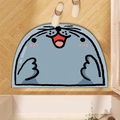 Tappetino da bagno blu semicircolare con foca cartoon su pavimento in legno - 30*50cm [Terra di diatomee sottile] / Foca