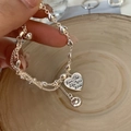 Silver heart beaded bracelet with Live The Life You Love engraved charm pendant - Smiley Heart Style-SL0904