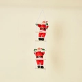 Hanging decoration featuring two Santa Claus figures climbing a white rope and wood ladder - 25CM Climbing Ladder Santa (Double)