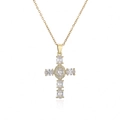 Dettaglio della collana a croce placcata oro 18K con zircone ovale e micro pavé di diamanti - Bianco (21168)