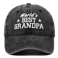 Washed cotton baseball cap in dark grey featuring World's Best Grandpa embroidery - Adjustable / Black