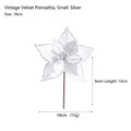 Retro silver velvet artificial poinsettia 18cm Christmas flower for holiday decor - Small Silver (18cm)