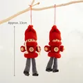 Christmas knitted dolls hanging decor featuring boy and girl characters approx 13cm - Two-Piece Set / Red Button Long Legged Girl