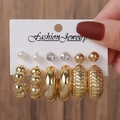 Gold 6-Pair Set Beaded Combo Style (E0849-2)