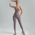 Set da yoga lilla attillato con bordino a contrasto bianco per donna - S / Lilla