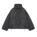 Women's black onion-quilted jacket with high stand collar and large flap pockets - XS / Black