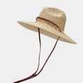 Women's straw sun hat with leather strap and wide brim for stylish outdoor beach vacation - One Size / Beige
