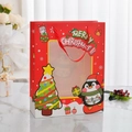 Rote Weihnachts-Geschenktüte mit Sichtfenster, Pinguin-Motiv und rotem Seidenbandgriff - Weihnachtspinguin / Klein 18*8.5*24 cm