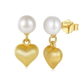 Golden S925 sterling silver heart-shaped stud earrings with natural white pearls - GPE100-14K Gold Heart Pearl Drop / Gold