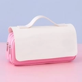 Pink and white astronaut pencil case with double zipper and top carrying handle - Blank Pink