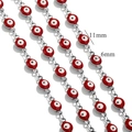 18K gold plated stainless steel chain with 11mm red evil eye enamel beads for DIY jewelry - Red-Steel