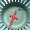 Minimalist red matte wooden cross pendant necklace with black metallic bead chain - Red Cross
