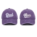 Set of 2 purple washed cotton baseball caps with Dad and Mom white embroidery - One Size / Purple