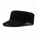 Men's black cotton flat top military cap with gothic letter B embroidery detail - Black