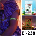 Luminous temporary tattoos for kids with green glowing racing car and flame designs - Ei-238 (Racing Kart)