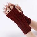 Guanti senza dita in maglia a trecce rosso bordeaux per il calore delle braccia - Taglia unica / Borgogna