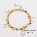 Double-layer gold bracelet with colorful beads and round charms showing size details - Hollow Circle