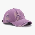 Distressed purple washed baseball cap with vintage worn-out details and frayed holes - Adjustable / Purple (24A190B)