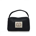 Sac à main carré minimaliste japonais en velours côtelé noir avec motif ours - Noir