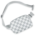 Waterproof polyester waist bag with grey and white checkerboard pattern and adjustable strap - Light Grey Grid