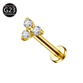 ASTM F136 G23 titanium gold stud earring with triple zircon cluster setting - Three-stone / 1.2*6mm / Gold