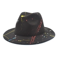 Cappello fedora nero in lana con decorazioni artistiche a spruzzo di vernice colorata graffiti - M (56-58cm) / Nero
