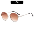 Chic round metal sunglasses with tea gradient lenses and diamond-studded gold frames - Gold Frame Gradient Tea Lens