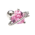 Macro detail of a pink heart-shaped piercing stud with silver screw ball backing - Pink Heart