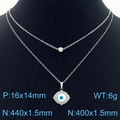 Silver double-layer stainless steel necklace featuring a 16x14mm Evil Eye pendant charm - Steel White (KN283033-TJG)