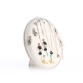 Oval white jewelry organizer board with faux pearl trim and vertical metal stand - Medium / Off-white Linen