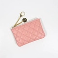Pink quilted leather coin purse with golden chain and clasp for women's storage - Pink