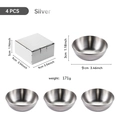4er-Set silberne Edelstahlschalen für Saucen mit Maßen und Verpackungsdetails - Original Groß 4 Stück