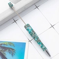 DIY plastic beaded ballpoint pen featuring green and blue floral pattern details - Green Base Pink Blue Pattern (112)