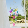 Glittery moon-shaped shell wind chime with colorful translucent discs for home decor - Finished Product / Simple Shell Wind Chime-Colorful