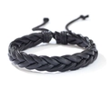 Handcrafted black braided leather bracelet with adjustable three-strand cord - Three-strand Braided / Black