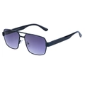 Fashionable black metal sunglasses for men with purple gradient lenses for driving - Square Frame Double Bridge / C1 Bright Black Double Gray