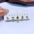 Detailed view of 5-piece earring set with animal shapes and colorful zircon stones - Nature Insect Style (23051005)