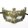Masque vénitien demi-visage bronze doré vintage avec détails couronne et motifs ajourés - Renard Or
