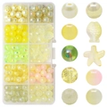 DIY jewelry making kit with yellow and green gradient glass beads in a 10-grid storage box - Glazed Yellow approx 180pcs