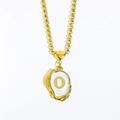 Golden necklace with letter O pendant featuring white shell inlay and heart charm - Letter-O