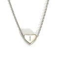 Polished silver stainless steel necklace featuring a heart pendant with letter I - Letter I Heart Style (S143S-001-I)