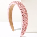 Diadema de cuentas rosas hecha a mano con diseño de ondas y lentejuelas para mujer - Rosa