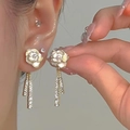 Starry flower tassel earrings with white mother of pearl and shimmering crystals - Flower Tassel Full Rhinestone Earrings (1912)
