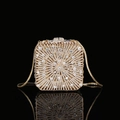 Luxury square evening clutch bag with sparkling white rhinestones and gold chain strap - 10x10 Square Gold