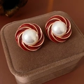 Silver Pin Enamel Spiral Round Pearl Studs